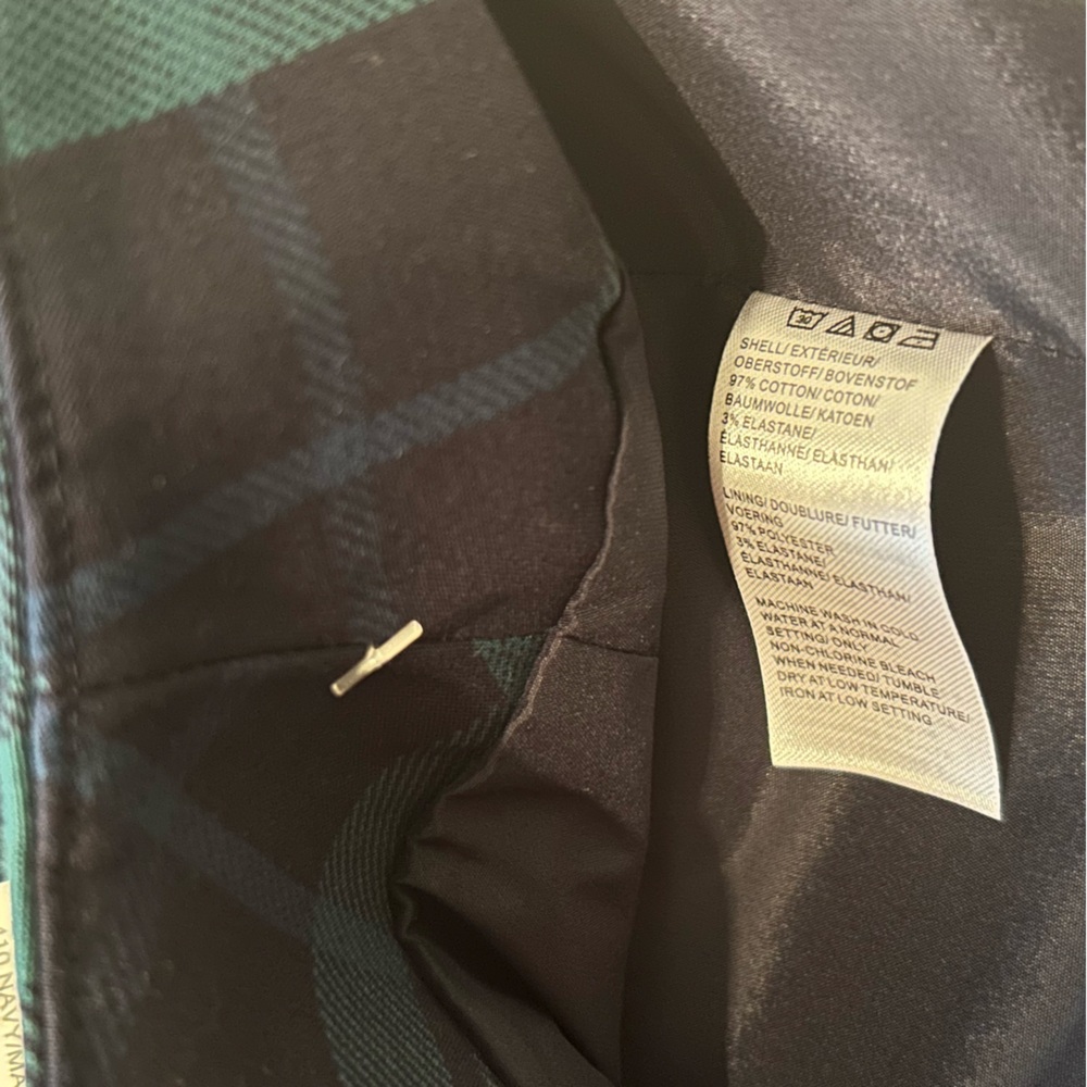 NWT 97% Cotton Lord & Taylor Green and Navy Plaid Pencil Skirt - Picture 7 of 9